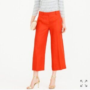 Preppy J.Crew Red/Orange Linen Cropped Wide Leg Trousers | Size 8P